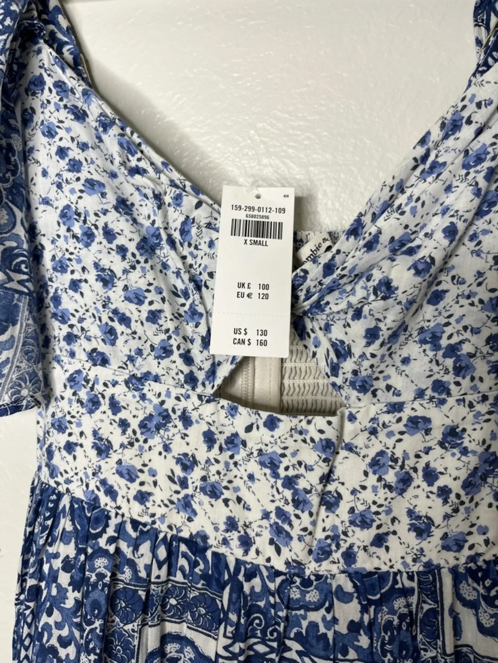 NWT Abercrombie & Fitch Twist-Front Tiered Maxi Dress Blue and White - Size XS